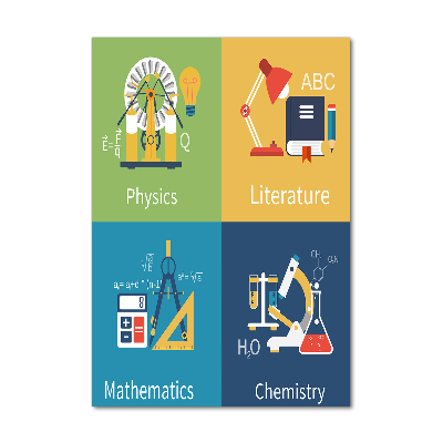 Quadro in vetro acrilico verticale Materie scolastiche