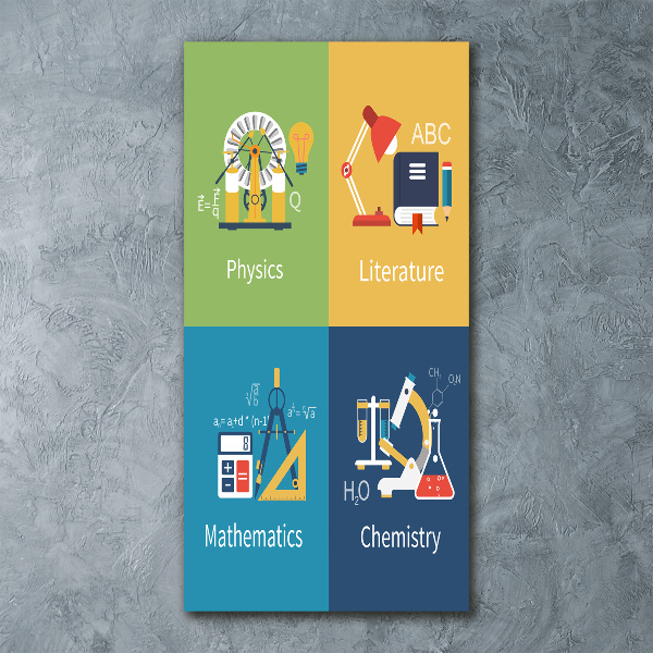 Quadro in vetro acrilico verticale Materie scolastiche