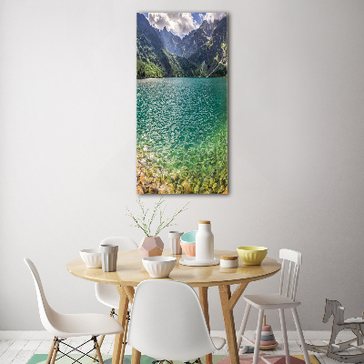 Quadro vetro acrilico verticale Lago tra le montagne