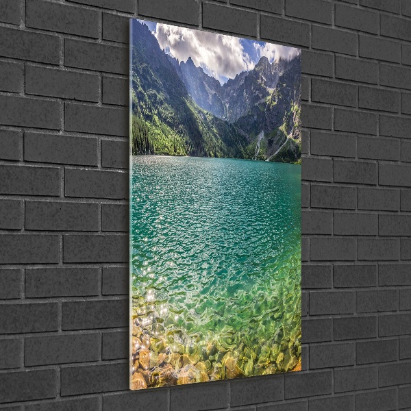 Quadro vetro acrilico verticale Lago tra le montagne