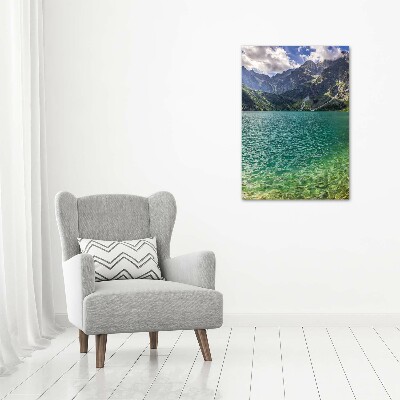 Quadro vetro acrilico verticale Lago tra le montagne