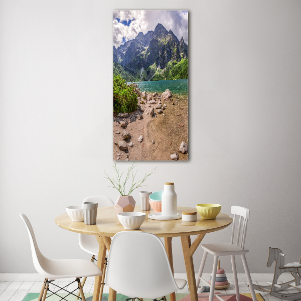 Quadro stampa su vetro acrilico verticale Lago tra le montagne