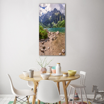 Quadro stampa su vetro acrilico verticale Lago tra le montagne