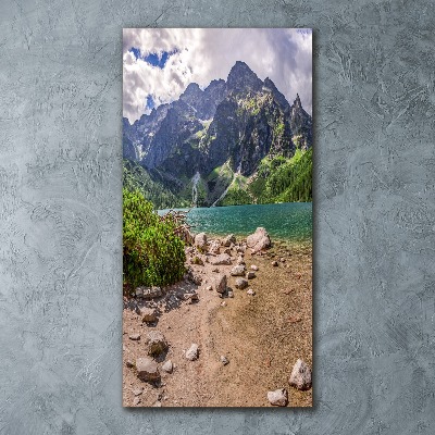 Quadro stampa su vetro acrilico verticale Lago tra le montagne