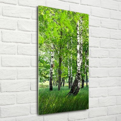Quadro acrilico verticale Foresta di betulle