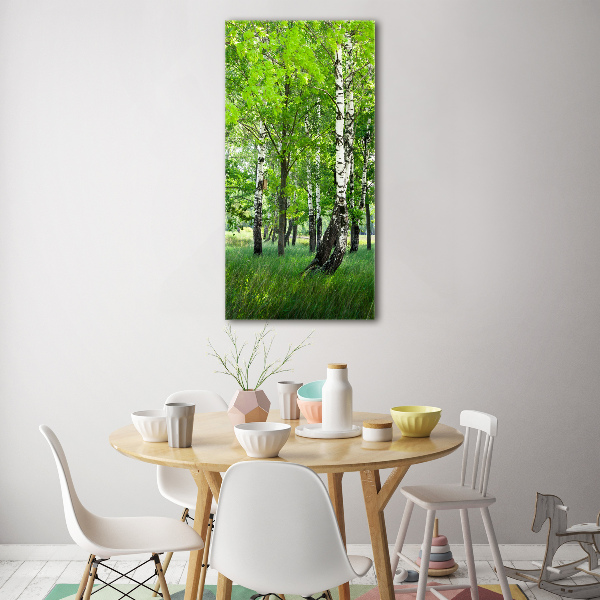 Quadro acrilico verticale Foresta di betulle