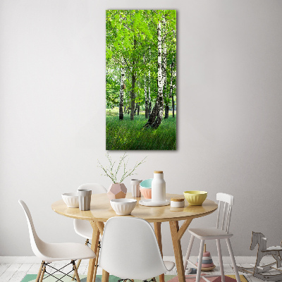 Quadro acrilico verticale Foresta di betulle