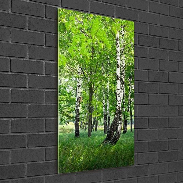 Quadro acrilico verticale Foresta di betulle