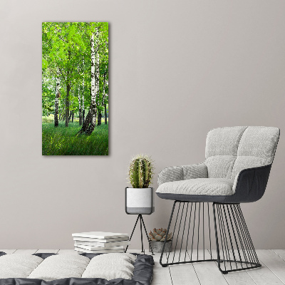 Quadro acrilico verticale Foresta di betulle