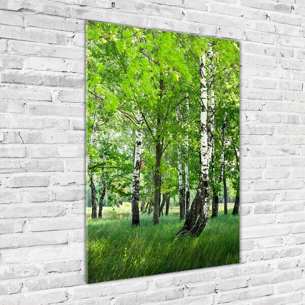 Quadro acrilico verticale Foresta di betulle