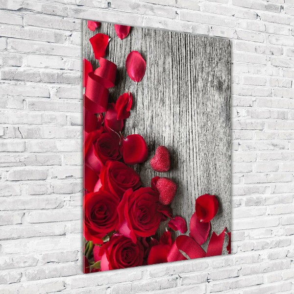 Quadro vetro acrilico verticale Rose rosse