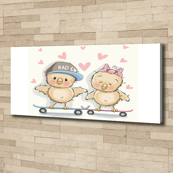 Quadro stampa su tela Uccelli su uno skateboard