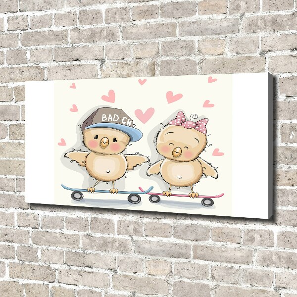 Quadro stampa su tela Uccelli su uno skateboard