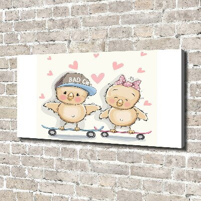 Quadro stampa su tela Uccelli su uno skateboard