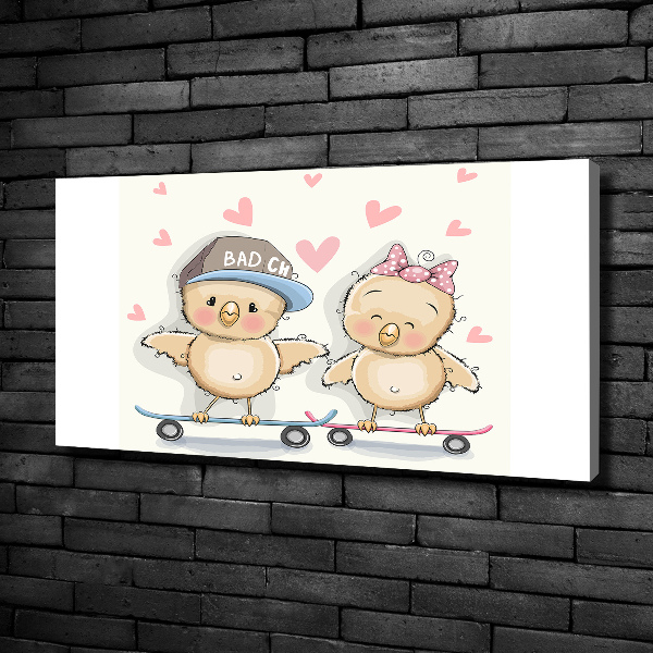 Quadro stampa su tela Uccelli su uno skateboard