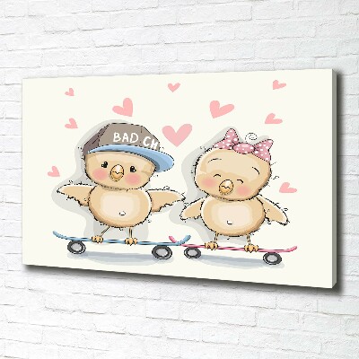Quadro stampa su tela Uccelli su uno skateboard