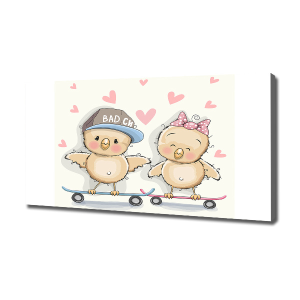 Quadro stampa su tela Uccelli su uno skateboard