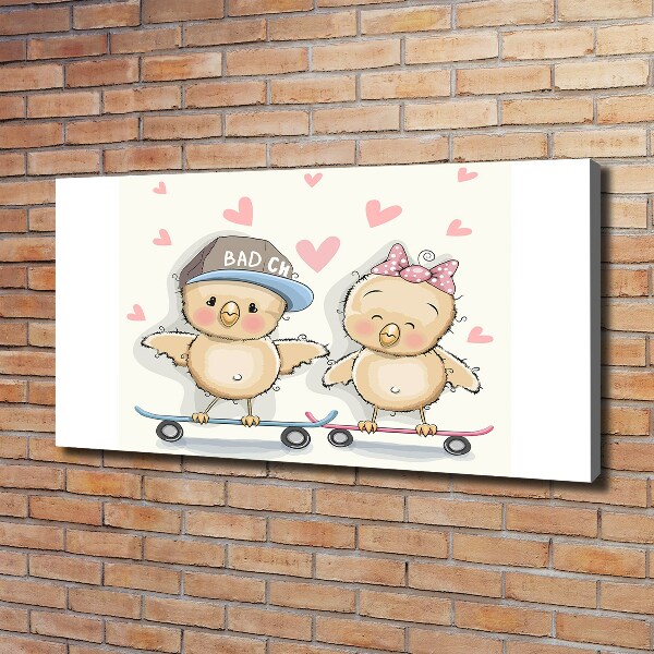 Quadro stampa su tela Uccelli su uno skateboard
