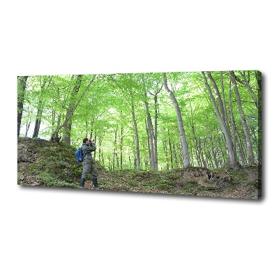 Quadro stampa su tela Ornitologo nella foresta