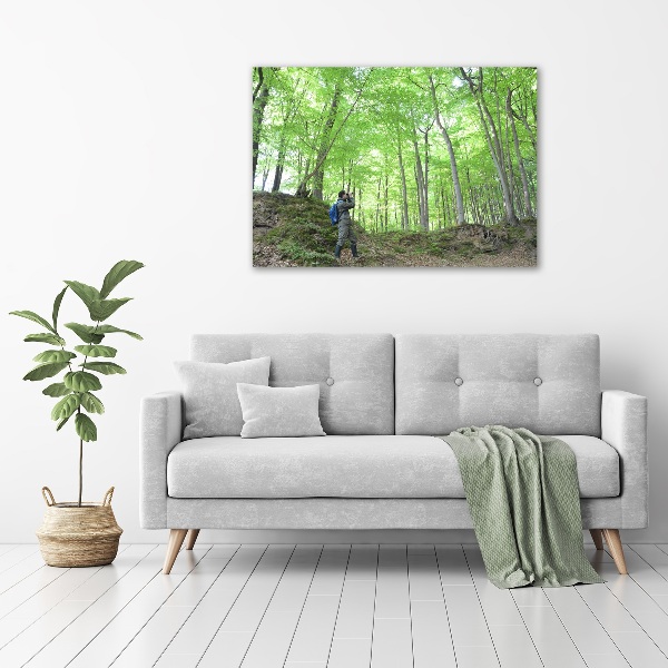 Quadro stampa su tela Ornitologo nella foresta
