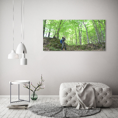 Quadro stampa su tela Ornitologo nella foresta