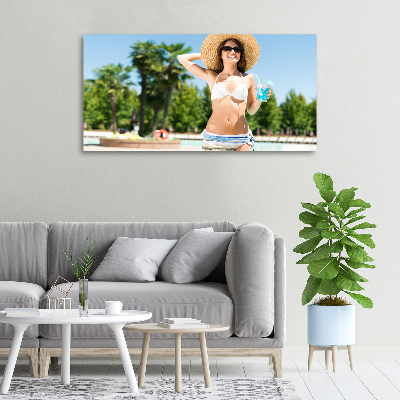 Quadro su tela Donna a bordo piscina