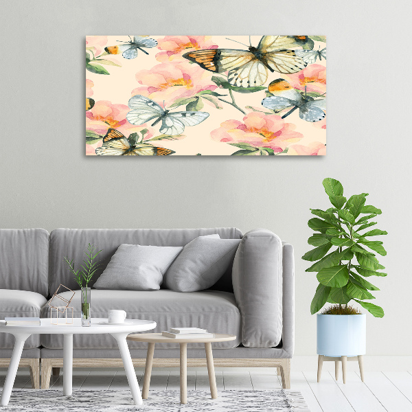 Quadro stampa su tela Farfalle e fiori