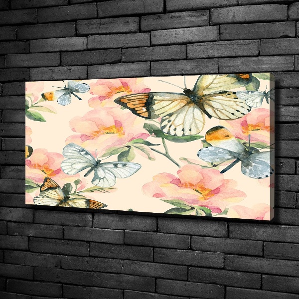 Quadro stampa su tela Farfalle e fiori