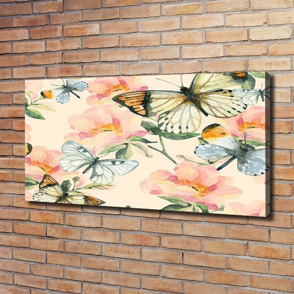 Quadro stampa su tela Farfalle e fiori