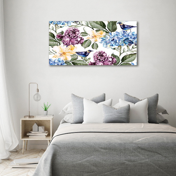 Quadro stampa su tela Fiori e uccelli