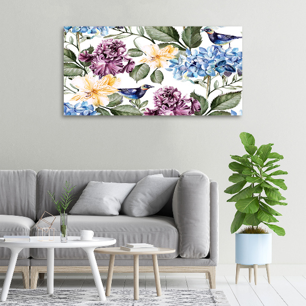Quadro stampa su tela Fiori e uccelli