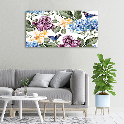 Quadro stampa su tela Fiori e uccelli