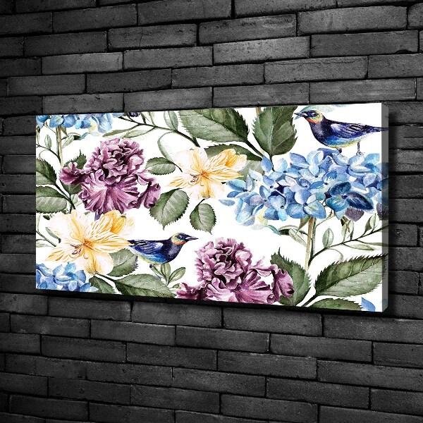 Quadro stampa su tela Fiori e uccelli