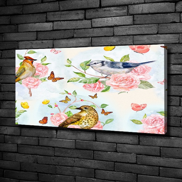 Quadro stampa su tela Uccelli e rose