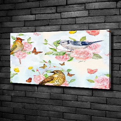 Quadro stampa su tela Uccelli e rose