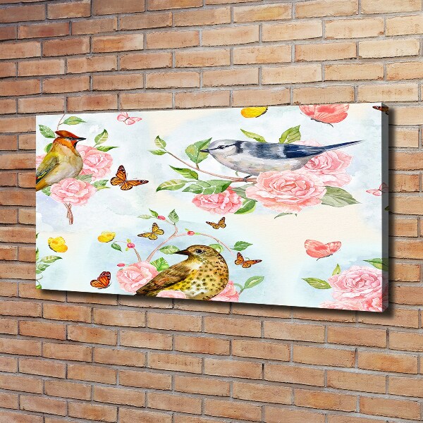 Quadro stampa su tela Uccelli e rose
