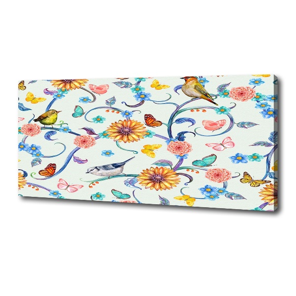 Quadro su tela Fiori e uccelli