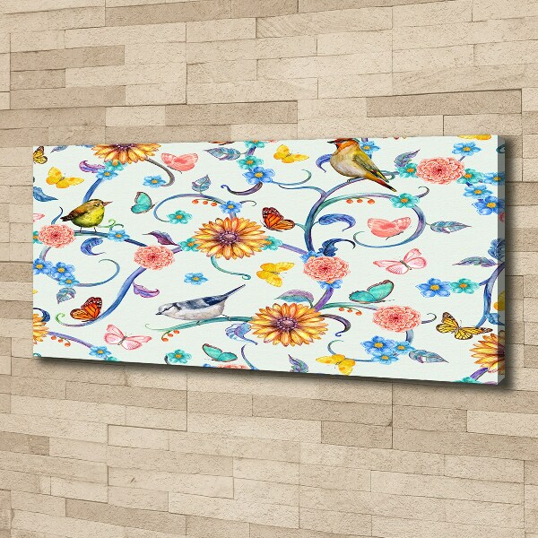 Quadro su tela Fiori e uccelli