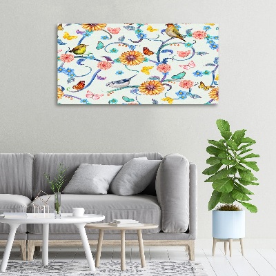 Quadro su tela Fiori e uccelli