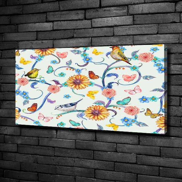 Quadro su tela Fiori e uccelli