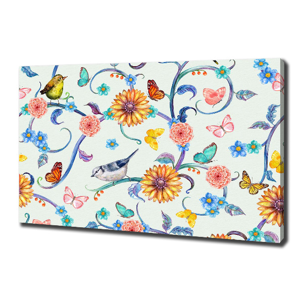 Quadro su tela Fiori e uccelli