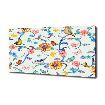 Quadro su tela Fiori e uccelli