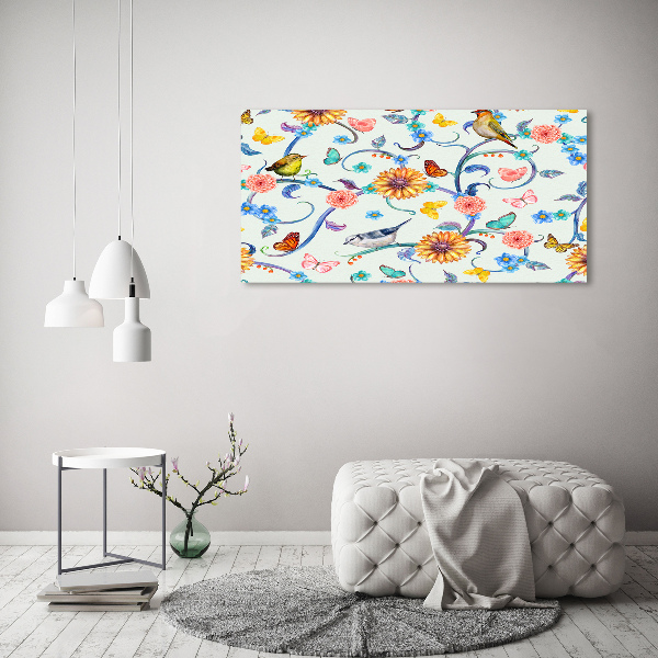Quadro su tela Fiori e uccelli