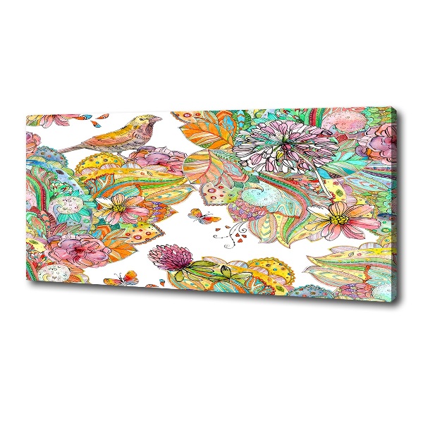 Quadro stampa su tela Uccello e ornamenti