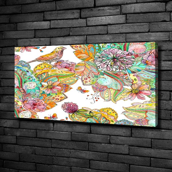 Quadro stampa su tela Uccello e ornamenti