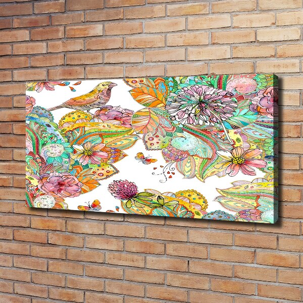 Quadro stampa su tela Uccello e ornamenti