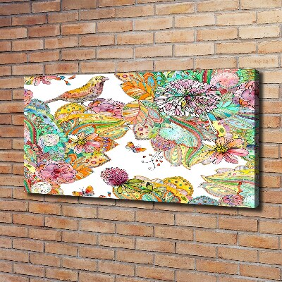 Quadro stampa su tela Uccello e ornamenti