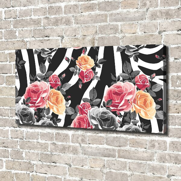 Foto quadro su tela Rose su sfondo zebrato