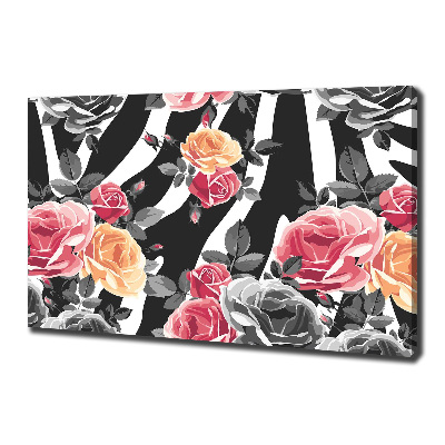 Foto quadro su tela Rose su sfondo zebrato