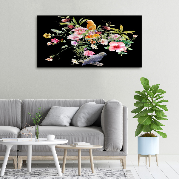 Foto quadro su tela Fiori e uccelli